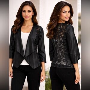 NWT Forever 21 Black Faux Leather Open Front Jacket Lace Back — Size S